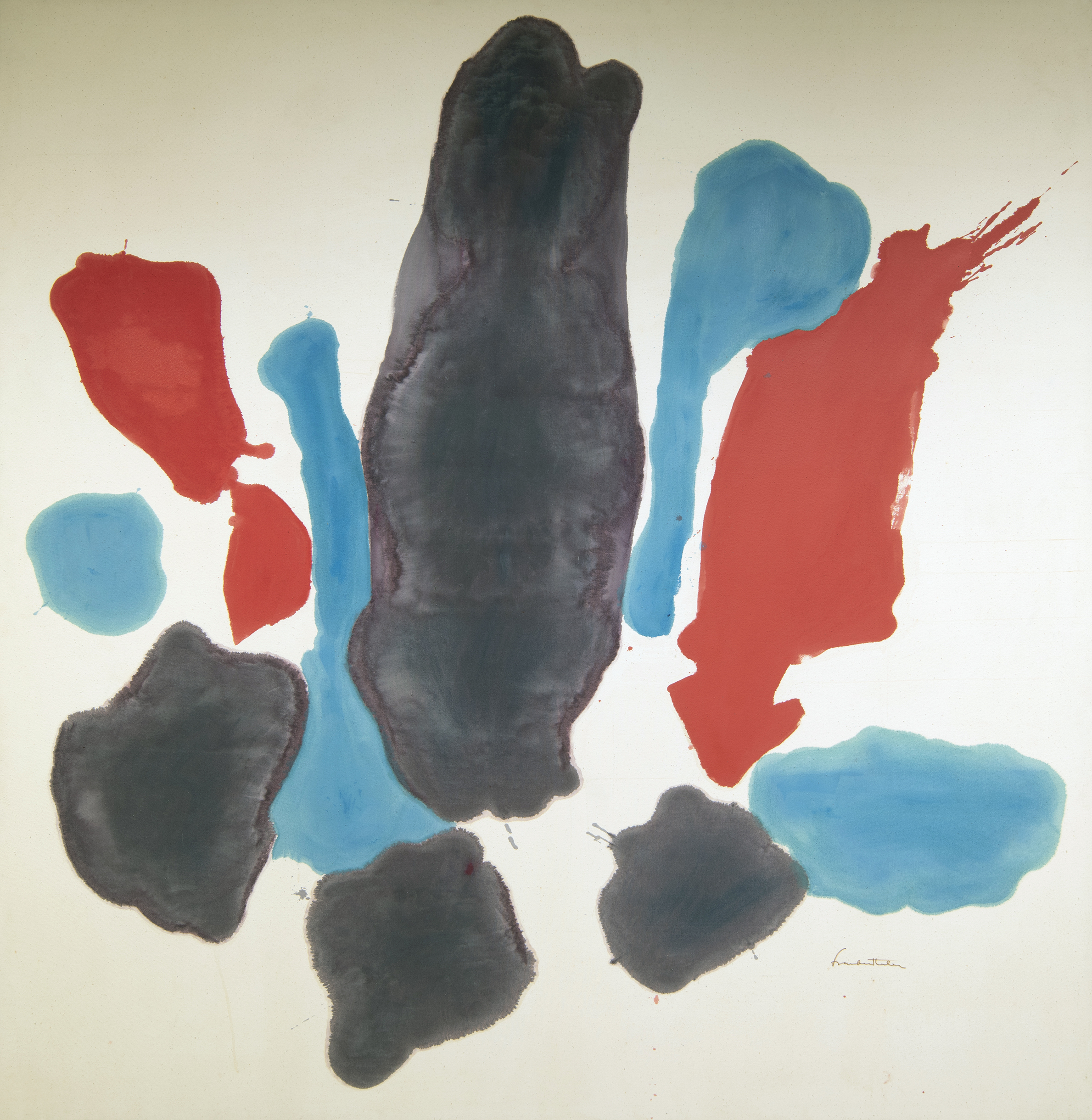 
		Over the course of more than six decades, Helen Frankenthaler built a body of work that remains relevant and influential. Consistently experimental and fiercely individual, she created paintings, woodblock prints, sculpture, and ceramics. Frankenthaler’s pioneering approach to painting—termed the “soakstain” technique—made her one of the most influential artists of post-war American Modernism, an era dominated by male painters. Bridging the gap between Abstract Expressionism in the 1950s and Color Field painting in the 1960s, Frankenthaler’s seemingly spontaneous, abstract compositions concealed the methodical discipline and intentionality necessary for pouring acrylic pigments diluted with turpentine directly onto an unprimed canvas. Breakwater features monochromatic stains floating in a central arrangement of barely self contained organic forms. The translucent veils of color evoke watercolors, seeming to hover on the surface of the canvas despite the nearly complete integration of medium and support.
		<a href="images/JSMA Research Guide-Helen Frankenthaler.pdf"
				target="_blank">Download this study guide
	
	
	
	
