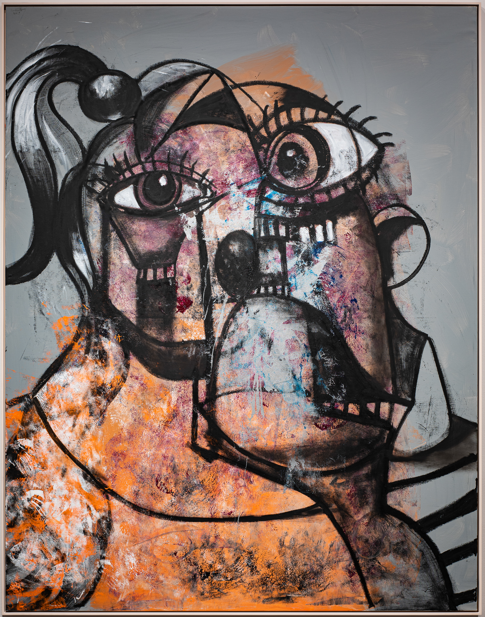 More than thirty years into his career, George Condo continues to push the boundaries of representation with psychological explorations of the human figure. His Man and Woman reveals a disconcerting glimpse into the furthest extremes of the human psyche using elements of the absurd and grotesque. Here, as in other works, Condo borrows from the experimental manipulations of twentieth-century masters like Pablo Picasso and Willem deKooning in search of concrete representations of intangible emotional states. The titular characters in this work merge together in an aggressive physical deformation that creates a sense of intense mental disquiet, intensified by a lack of context. The figures’ piercing gaze and jagged mouths suggest an entrenched cultural divide - both a reverence for and a distinct fear of femininity. By viewing a historically and ideologically loaded subject through a subversive contemporary lens, Condo demonstrates his idiosyncratic ability to merge tradition and innovation. Download this study guide.